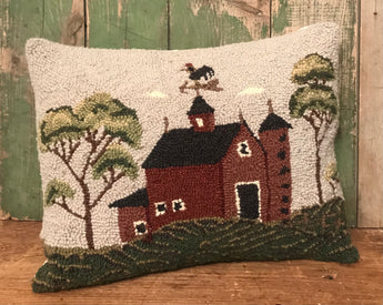 PH-005 Red Barn Wool Hooked Pillow