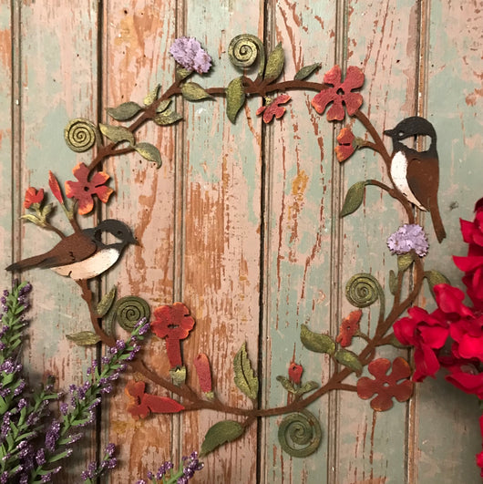 EG-CFW Rusty Chickadee & Flowers Wreath