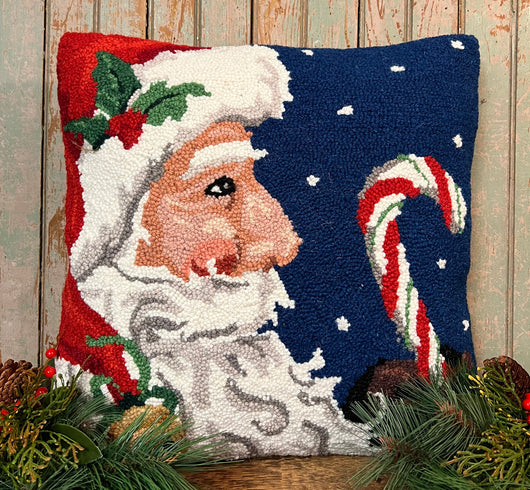 PH-062 Santa with Candy Cane Hooked Pillow