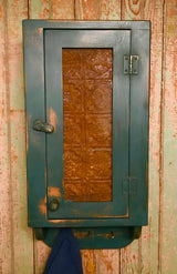 OTC-03BL Hanging Wood Cupboard with Rusty Tin Panel - Blue/Green over Pumpkin