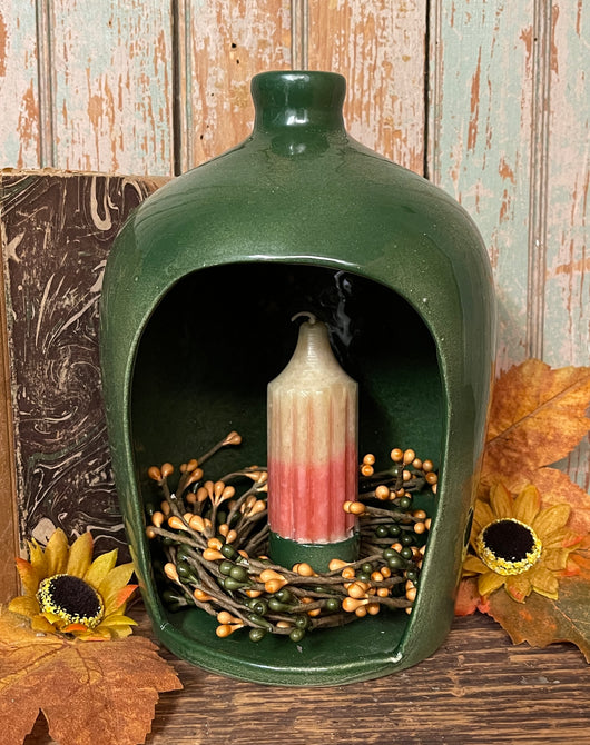 NV-316 Green Pottery Luminary Jug with Berry Ring