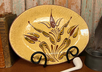 SE-118 Redware Lg Oval Plate with Sgraffito Design