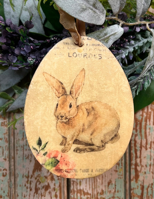 PB-31A Beeswax Coated Egg Ornament with Bunny