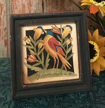 PJH-51 Bird with Flowers Framed Paper Cutting