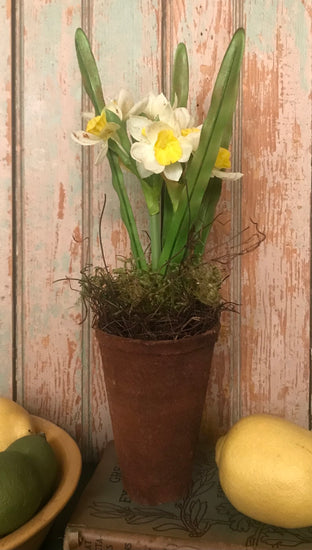 CS-PF-WD Primitive Floral Pot - White Daffodils