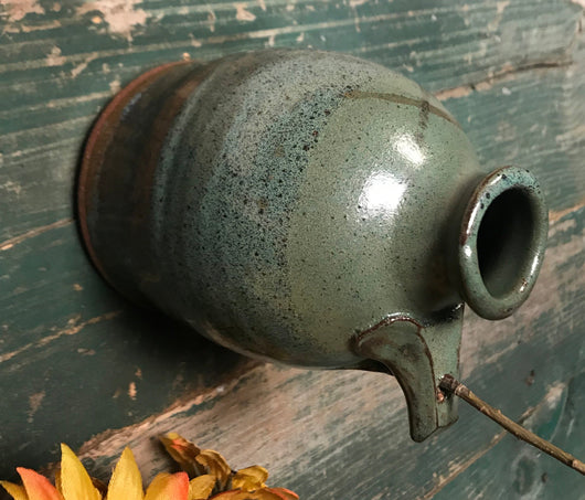 CC-2020G Pottery Bird Bottle with Green Glaze